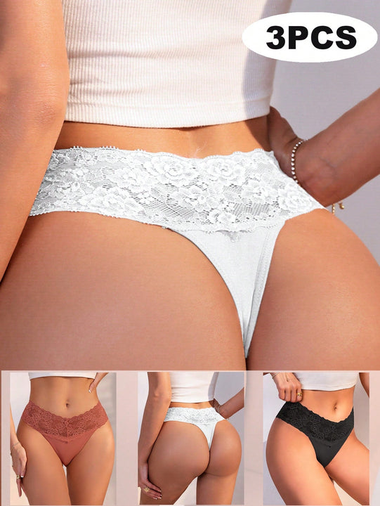 Underwear&sleepwear basics juego de 3 tangas sexis de encaje multicolores para mujer