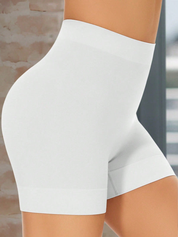Pantalones cortos de ciclista de cintura ancha solidos, calzoncillos tipo boxer lisos y sin costuras para falda inferior, pantalones cortos con ajuste delgado