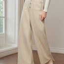 Motf premium pantalones de pernera ancha con bolsillo de parche y cierre de botones de lana