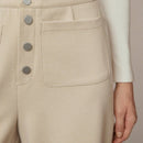 Motf premium pantalones de pernera ancha con bolsillo de parche y cierre de botones de lana