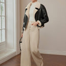 Motf premium pantalones de pernera ancha con bolsillo de parche y cierre de botones de lana