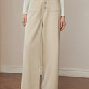 Motf premium pantalones de pernera ancha con bolsillo de parche y cierre de botones de lana