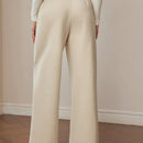 Motf premium pantalones de pernera ancha con bolsillo de parche y cierre de botones de lana