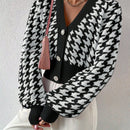 Essnce cardigan casual de mujer con botones y mangas de farol, dobladillo ancho y estampado de pata de gallo