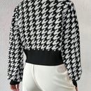 Essnce cardigan casual de mujer con botones y mangas de farol, dobladillo ancho y estampado de pata de gallo