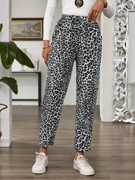 Emery rose pantalones largos casuales rectos y sueltos con cintura elastica, bolsillos y estampado de tenido anudado para mujer
