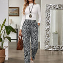Emery rose pantalones largos casuales rectos y sueltos con cintura elastica, bolsillos y estampado de tenido anudado para mujer