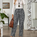 Emery rose pantalones largos casuales rectos y sueltos con cintura elastica, bolsillos y estampado de tenido anudado para mujer