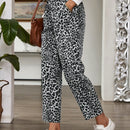 Emery rose pantalones largos casuales rectos y sueltos con cintura elastica, bolsillos y estampado de tenido anudado para mujer