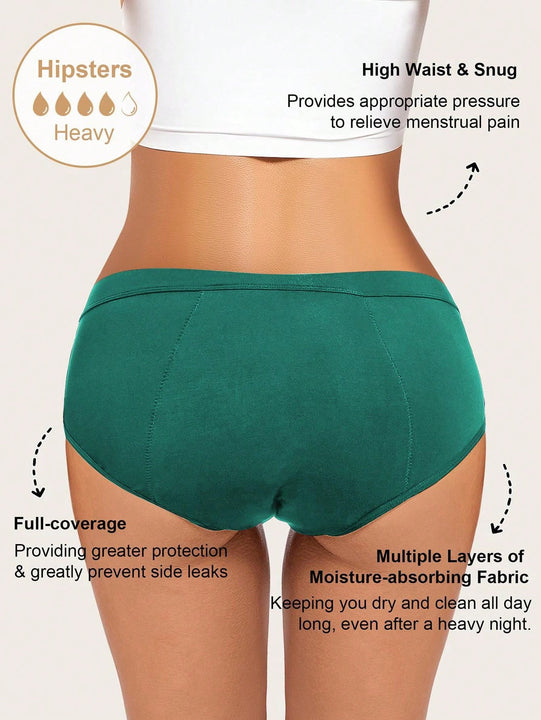 1 pieza bragas de alto de cintura absorbentes y a prueba de fugas en color negro para mujeres, ropa interior menstrual con ajuste elastico y comodo