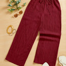 Essnce pantalones casuales de pernera ancha de 7/8 con textura y cintura anudada de unicolor para mujer