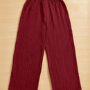 Essnce pantalones casuales de pernera ancha de 7/8 con textura y cintura anudada de unicolor para mujer