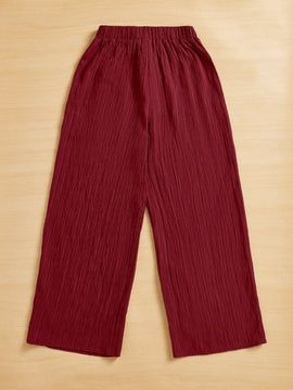 Essnce pantalones casuales de pernera ancha de 7/8 con textura y cintura anudada de unicolor para mujer