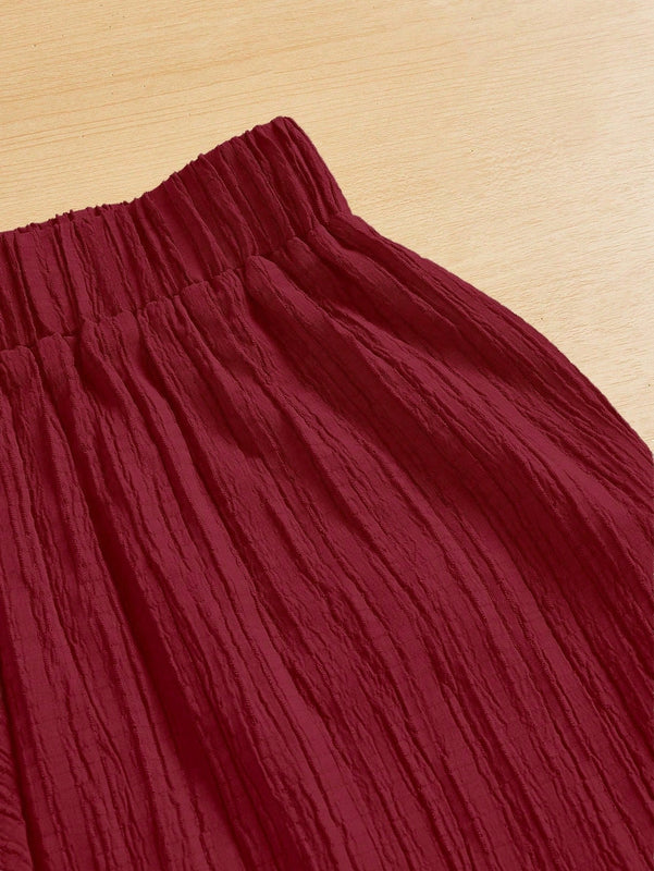 Essnce pantalones casuales de pernera ancha de 7/8 con textura y cintura anudada de unicolor para mujer