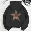 Ezwear sudadera con capucha de felpa con estampado de leopardo y estrella, otono/invierno