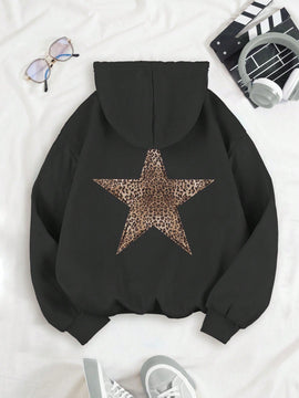 Ezwear sudadera con capucha estampada con estampado de leopardo y pentagrama regular