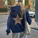 Ezwear sudadera con capucha estandar con estampado de leopardo y grafico de estrella