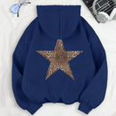 Ezwear sudadera con capucha de felpa con estampado de leopardo y estrella, otono/invierno
