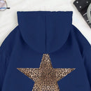 Ezwear sudadera con capucha de felpa con estampado de leopardo y estrella, otono/invierno
