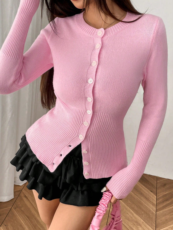 Moosta chaqueta de punto de estilo casual y versatil de color liso para otono/invierno