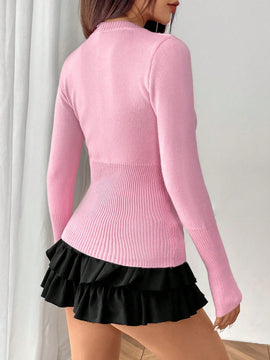Moosta mujer chaqueta de punto de unicolor con cuello redondo, manga larga, de abotonadura sencilla, versatil y de moda, para otono/invierno