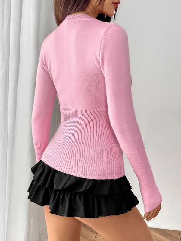 Moosta chaqueta de punto de estilo casual y versatil de color liso para otono/invierno