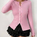Moosta mujer chaqueta de punto de unicolor con cuello redondo, manga larga, de abotonadura sencilla, versatil y de moda, para otono/invierno
