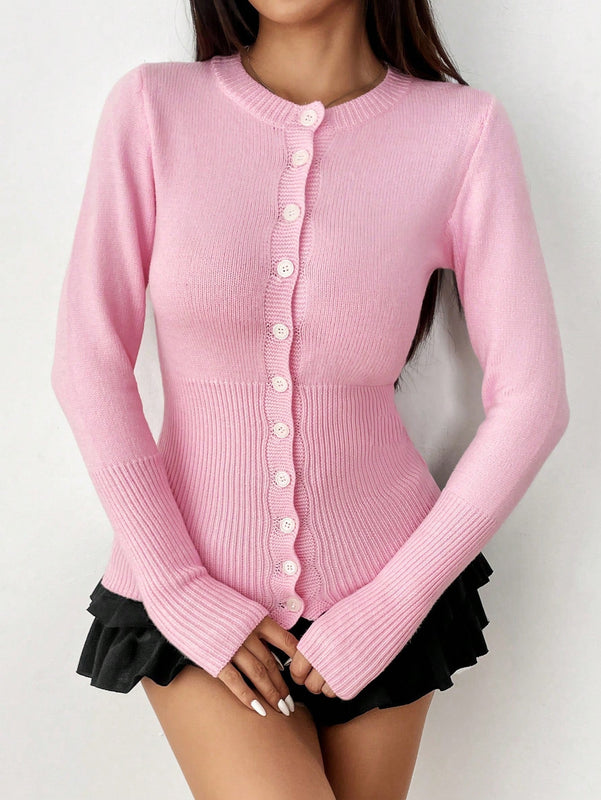 Moosta chaqueta de punto de estilo casual y versatil de color liso para otono/invierno