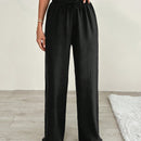 Pantalones anchos de mujer con cintura elastica, textura de algodon y ajuste relajado comodo