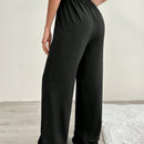 Pantalones anchos de mujer con cintura elastica, textura de algodon y ajuste relajado comodo