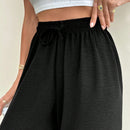 Pantalones anchos de mujer con cintura elastica, textura de algodon y ajuste relajado comodo