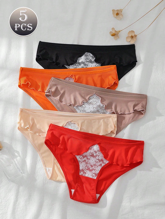 Dorsu 5 piezas bragas de encaje sexy para mujer de tiro medio, ropa interior sin costuras de encaje blanco comodo