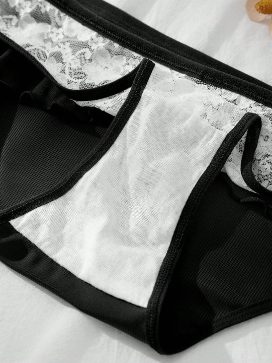 Dorsu 5 piezas bragas de encaje sexy para mujer de tiro medio, ropa interior sin costuras de encaje blanco comodo