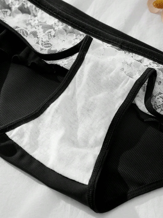 Dorsu 5 piezas bragas de encaje sexy para mujer de tiro medio, ropa interior sin costuras de encaje blanco comodo