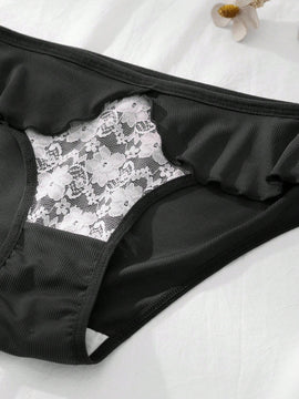 Dorsu 5 piezas bragas de encaje sexy para mujer de tiro medio, ropa interior sin costuras de encaje blanco comodo