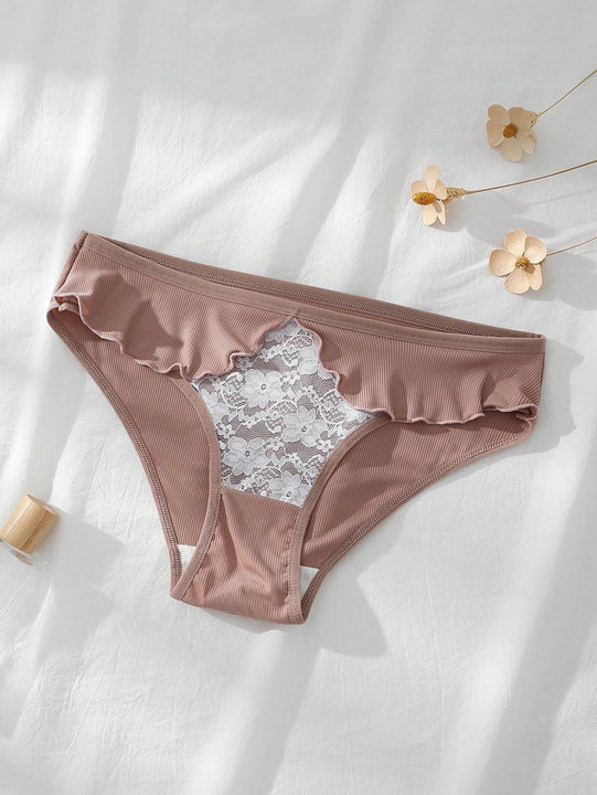 Dorsu 5 piezas bragas de encaje sexy para mujer de tiro medio, ropa interior sin costuras de encaje blanco comodo