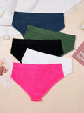 Set de 5 bragas basicas sin costuras, de cintura baja, comodas y transpirables con costilla para mujeres