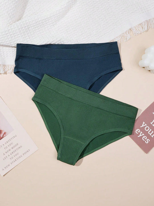 Set de 5 bragas basicas sin costuras, de cintura baja, comodas y transpirables con costilla para mujeres