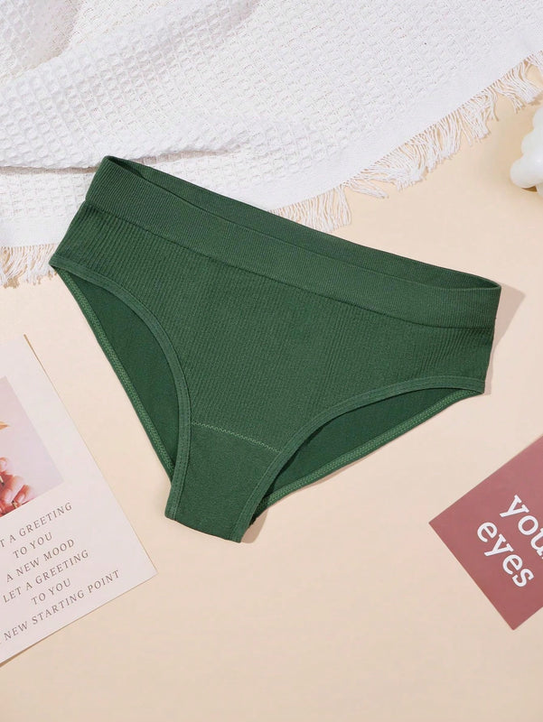 Set de 5 bragas basicas sin costuras, de cintura baja, comodas y transpirables con costilla para mujeres