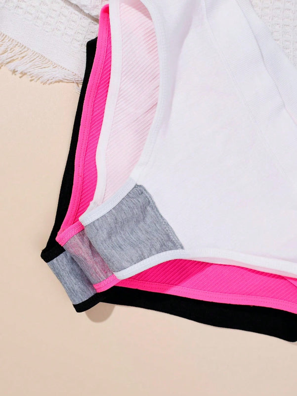 Set de 5 bragas basicas sin costuras, de cintura baja, comodas y transpirables con costilla para mujeres