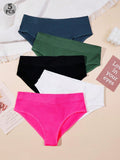 Set de 5 bragas basicas sin costuras, de cintura baja, comodas y transpirables con costilla para mujeres