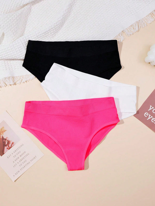 Set de 5 bragas basicas sin costuras, de cintura baja, comodas y transpirables con costilla para mujeres