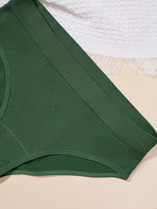 Set de 5 bragas basicas sin costuras, de cintura baja, comodas y transpirables con costilla para mujeres