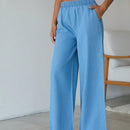 Cottnline pantalones palazzo de tiro alto, sueltos y con bolsillo, de 100% algodon, para primavera y verano