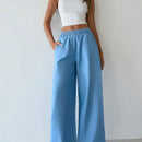 Cottnline pantalones palazzo de tiro alto, sueltos y con bolsillo, de 100% algodon, para primavera y verano