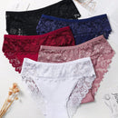 Set de 5 pantaletas de algodon con encaje en la cintura, parche y diseno transpirable y comodo con adorno de encaje
