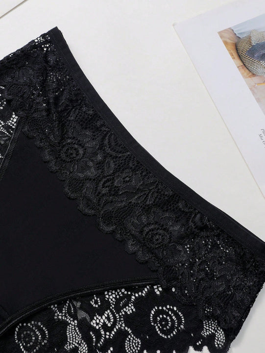 Set de 5 pantaletas de algodon con encaje en la cintura, parche y diseno transpirable y comodo con adorno de encaje