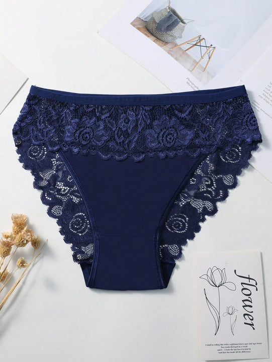 Set de 5 pantaletas de algodon con encaje en la cintura, parche y diseno transpirable y comodo con adorno de encaje