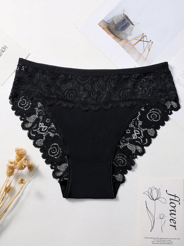 Set de 5 pantaletas de algodon con encaje en la cintura, parche y diseno transpirable y comodo con adorno de encaje