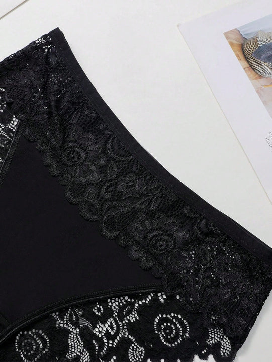 Set de 5 pantaletas de algodon con encaje en la cintura, parche y diseno transpirable y comodo con adorno de encaje